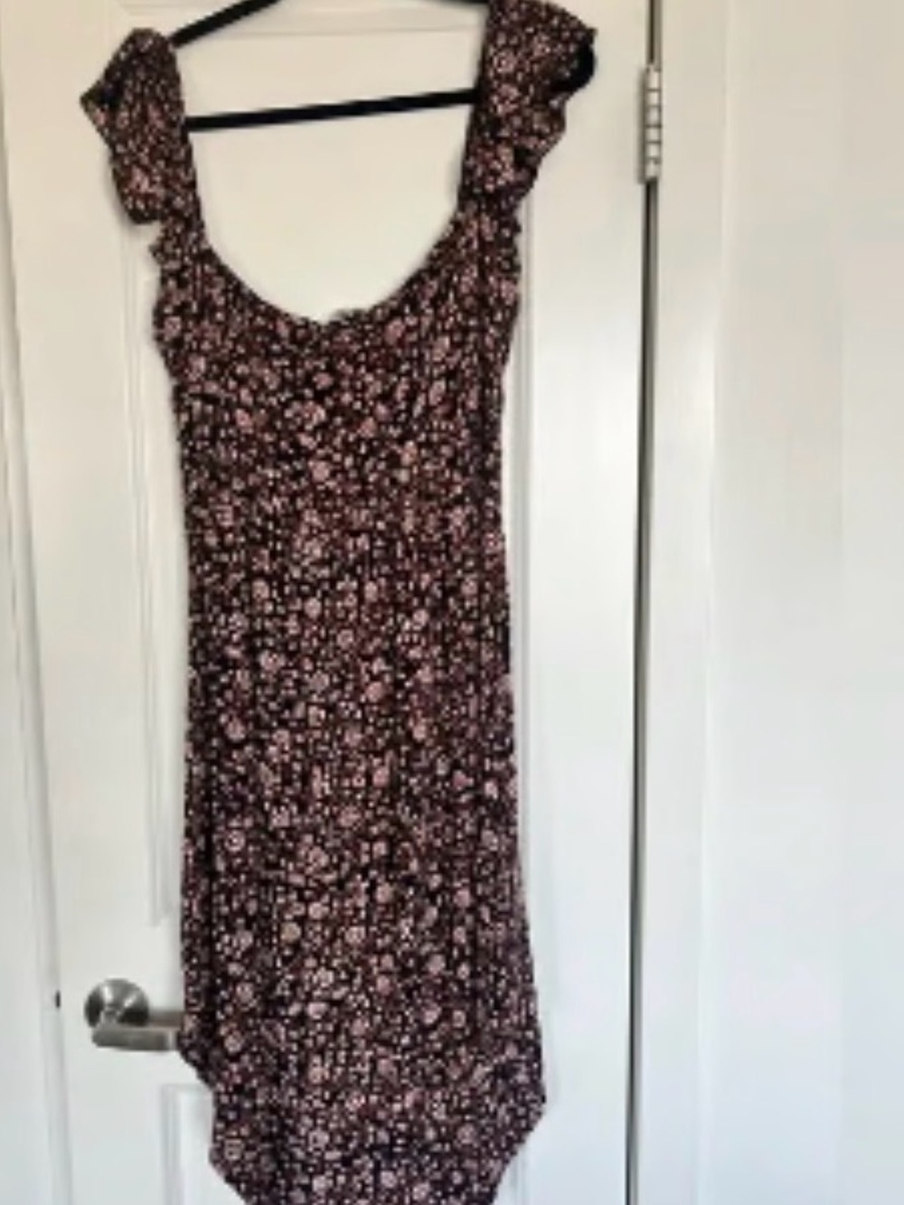 Amuse Society Black Midi Dress with Pink Floral Print